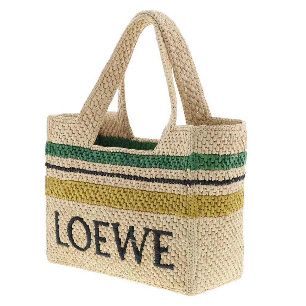 Loewe B Bag Beige Raffia Tote Handbag Font
